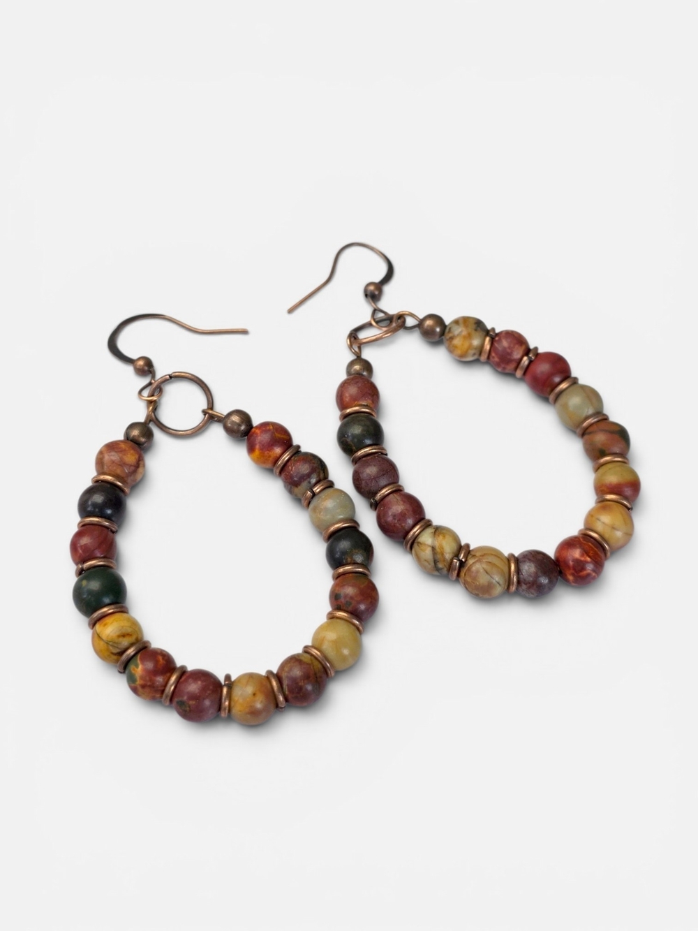 Southwestern Earthy Bead Drop Earrings Rustic Bronze Hoop Handmade Jewelry